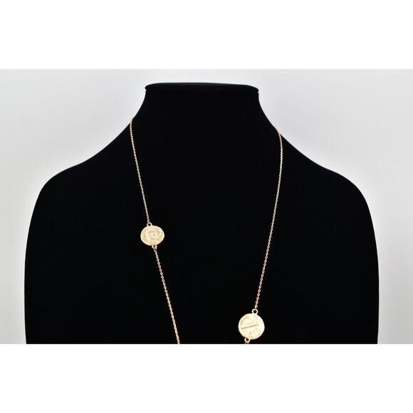Jade & Jasper Vintage Coin Station Necklace Brushed Gold Satin Signed BinBL - Picture 3 of 12